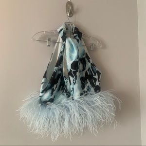 16ARLINGTON cropped feather trimmed printed top